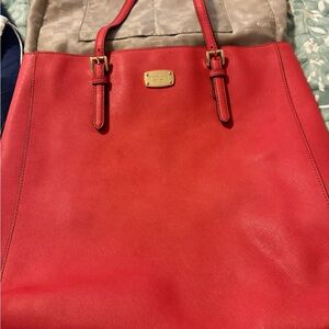 Michael Kors Red Saffiano Leather Tote with Gold Hardware